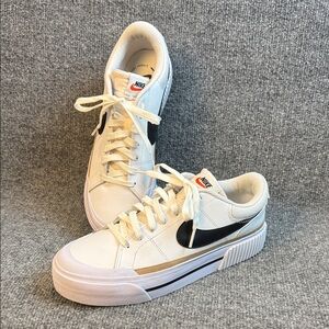 Nike Women's White Black Gold Platform Sneakers